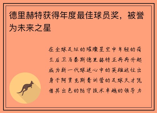 德里赫特获得年度最佳球员奖，被誉为未来之星