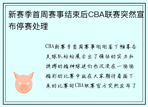 新赛季首周赛事结束后CBA联赛突然宣布停赛处理