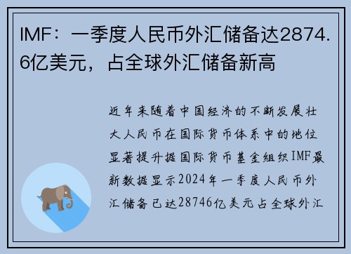 IMF：一季度人民币外汇储备达2874.6亿美元，占全球外汇储备新高